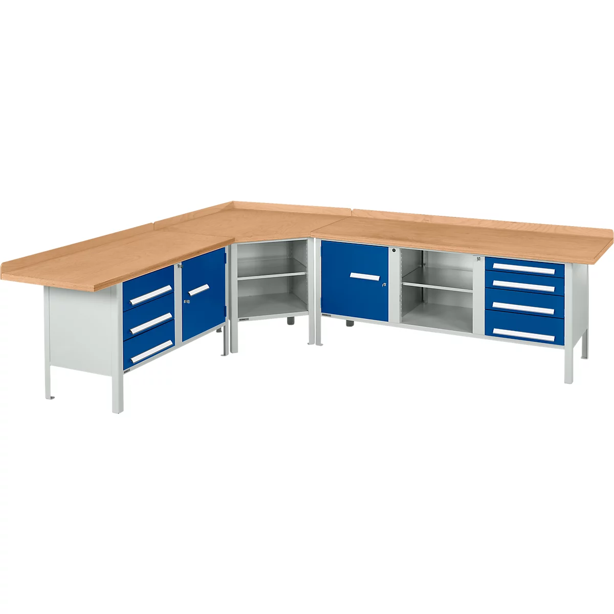 Werkbank-Ecklösung Schäfer Shop Select PWi 75, Buche Multiplexplatte, bis 750 kg, B 1095 x T 1095 x H 840 mm
