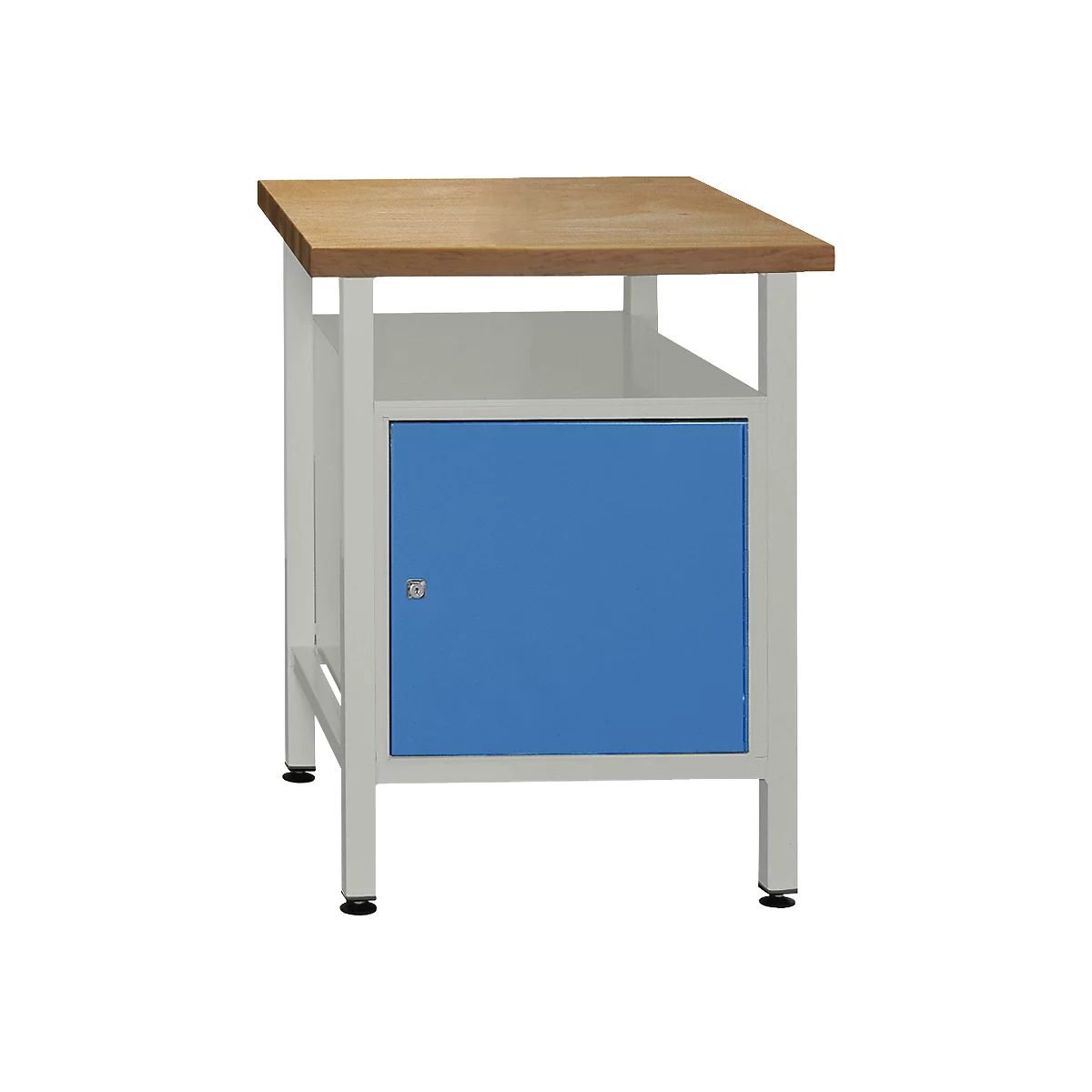 Werkbank met 1 deur en 1 legbord, B 600 x D 600 x H 840 mm, grijs/gentiaanblauw