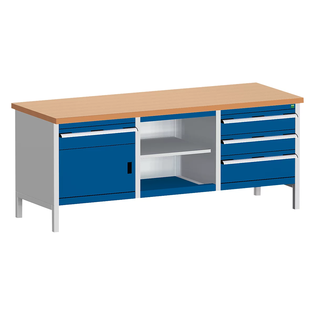 Werkbank met kast cubio KW-2078-2.4, gentiaanblauw