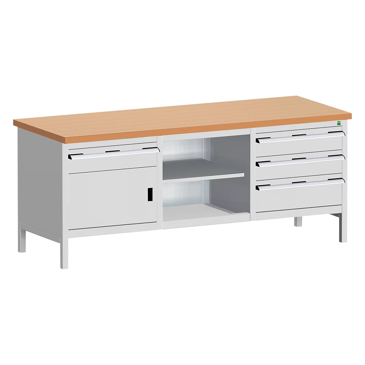 Werkbank met kast cubio KW-2078-2.4, lichtgrijs