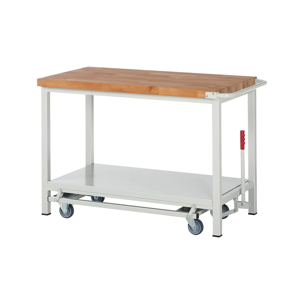 Werkbank Serie 8000, fahrbar, absenkbar, Ablageboden, B 1250 x T 700 x H 880 mm