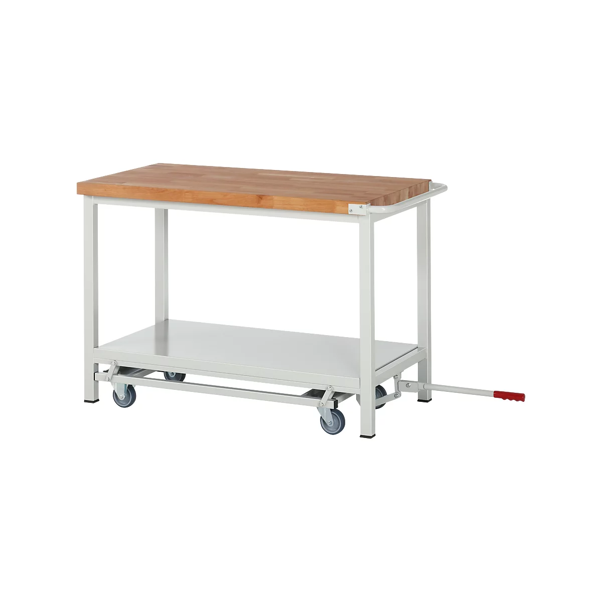 Werkbank Serie 8000, fahrbar, absenkbar, Ablageboden, B 1250 x T 700 x H 880 mm