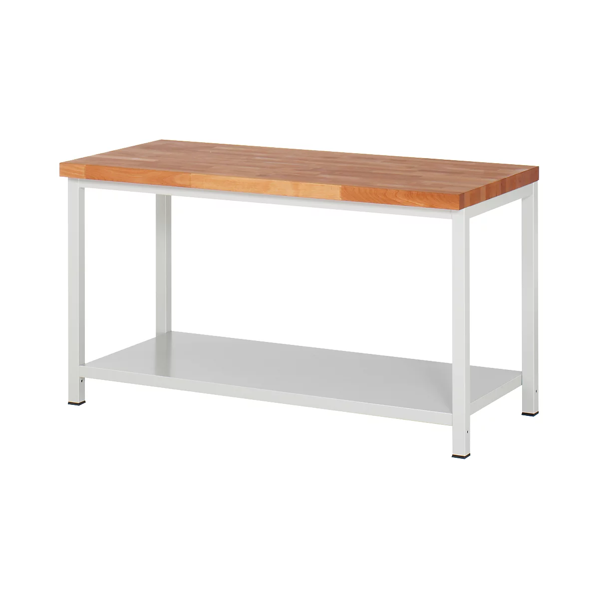 Werkbank Serie 8000, stationär, Stahlblech-Ablageboden, B 1500 x T 700 x H 840 – 1040 mm
