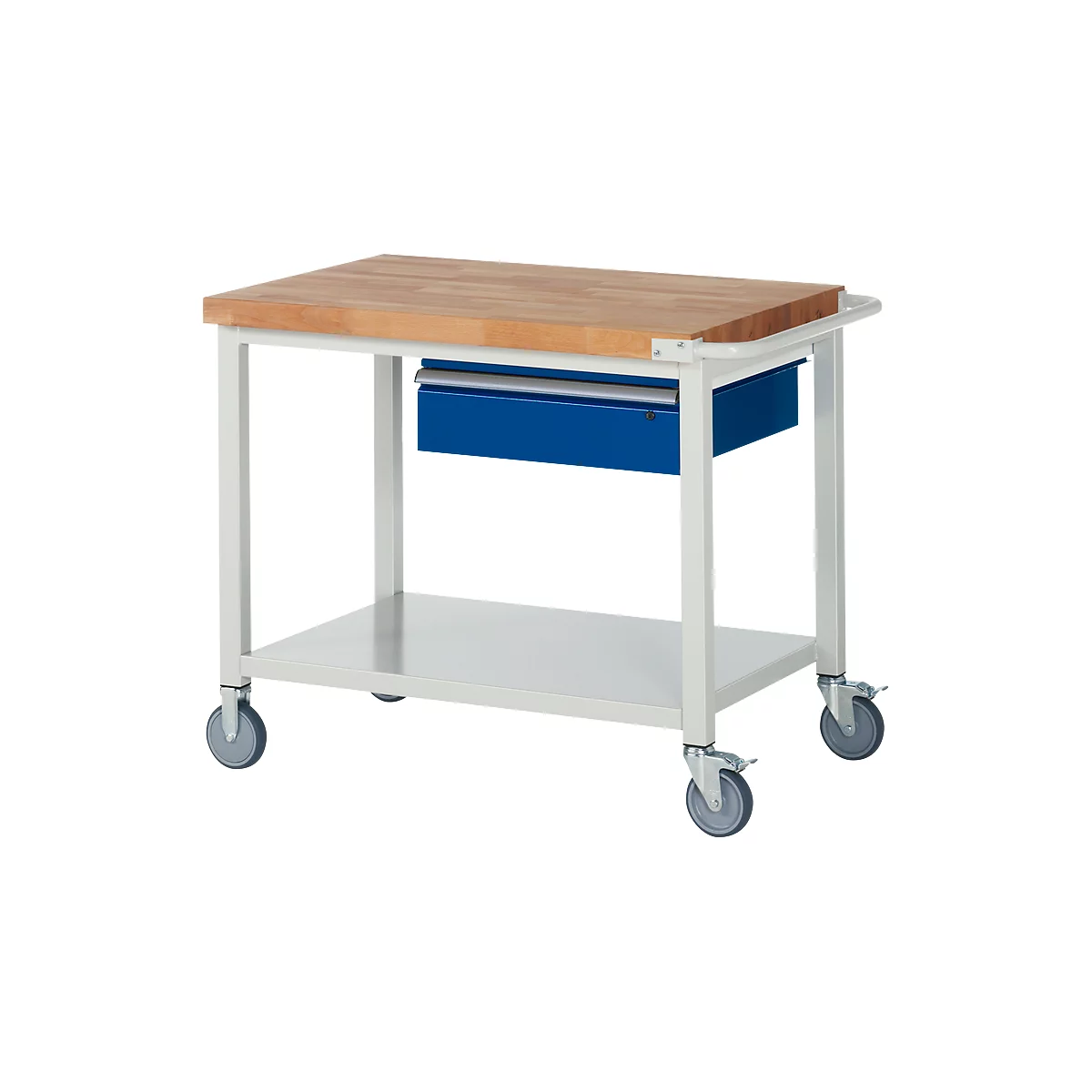 Werkbank Serie 8001, fahrbar, mit Schublade, mit Ablageboden, B 1000 x T 700 x H 880 mm