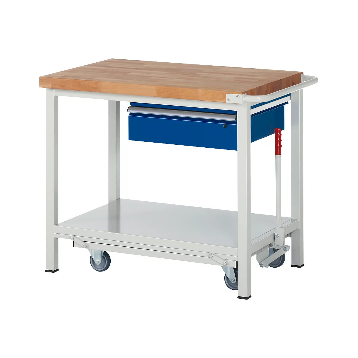 Werkbank serie 8001, verrijdbaar, neerlaatbaar, schuiflade, B 1000 x D 700 x H 880 mm