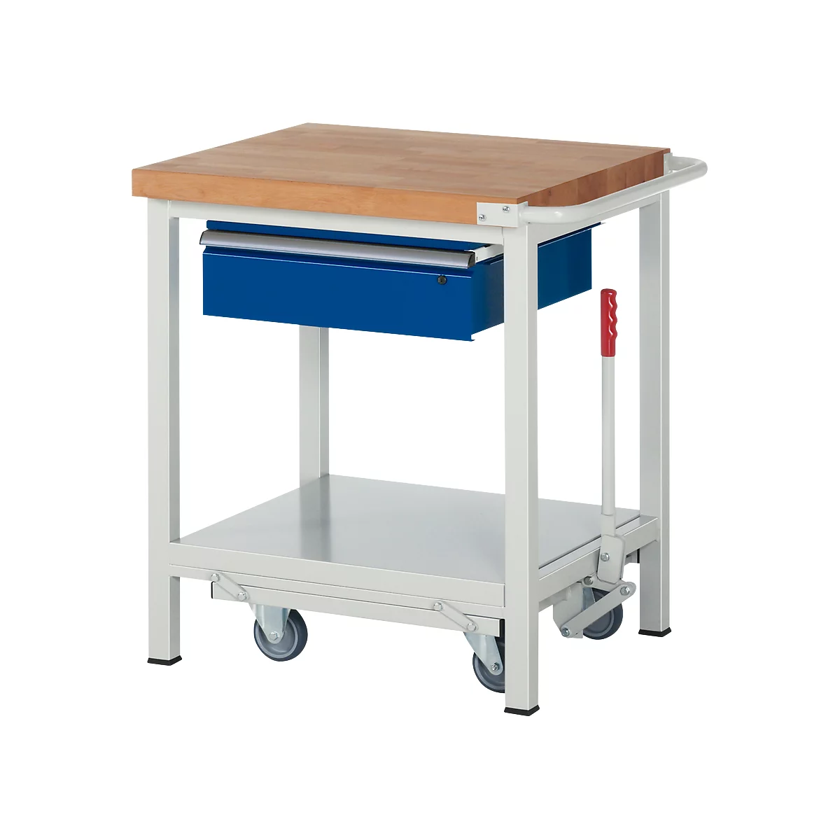 Werkbank serie 8001, verrijdbaar, neerlaatbaar, schuiflade, B 750 x D 700 x H 880 mm
