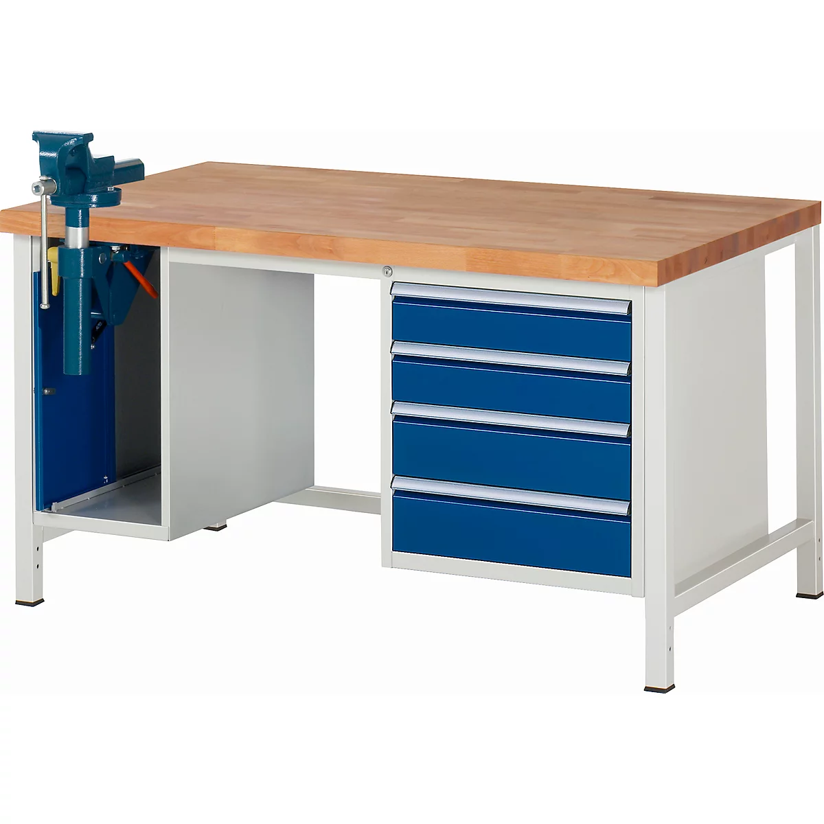 Werkbank Serie 8185, 4 Schäfer Schubladen, Shop günstig Schrank mit 1 Schraubstock Tür, | inklusive kaufen