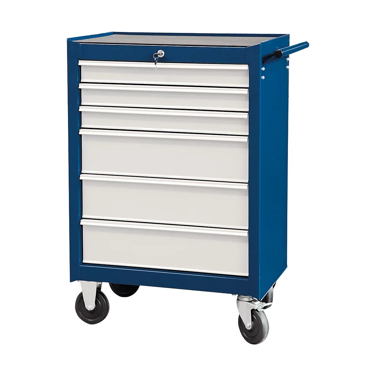 Werkplaatswagen Projahn ECOBlue, 6 afsluitbare vakken, tot 400 kg, voorzien met gereedschap, staal gepoedercoat