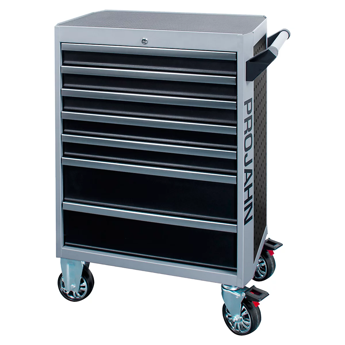 Werkplaatswagen PROJAHN GALAXY, plaatstaal, 7 schuifladen, tot 450 kg, afsluitbaar, zwart/zilvergrijs