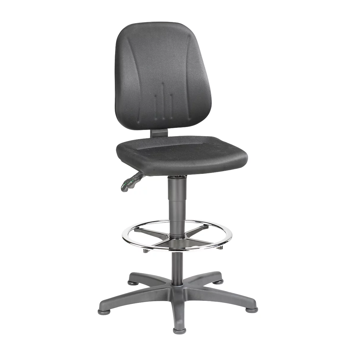 Werkstoel 9651, stoffen bekleding, glijders, voetenring, citadel zwart