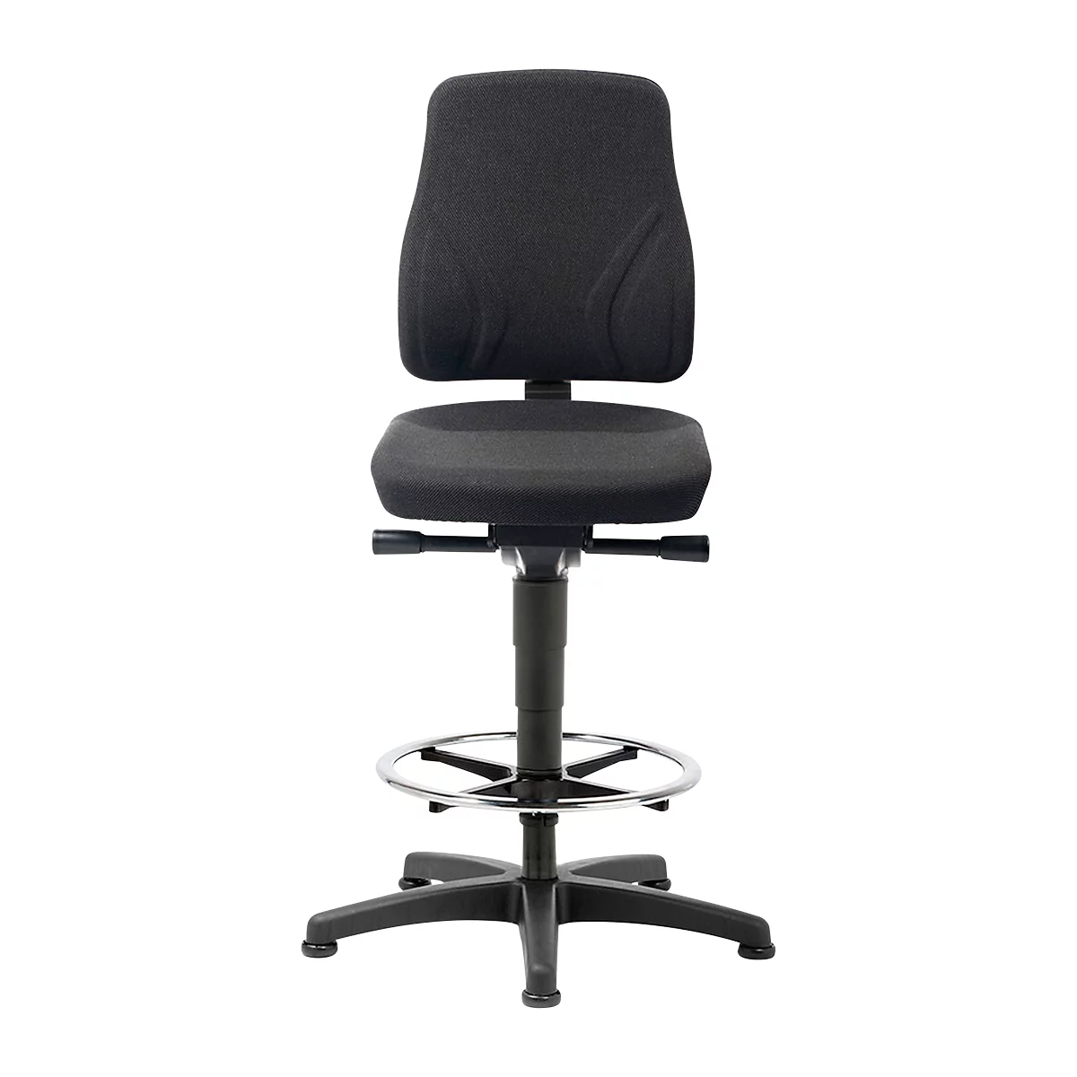 Werkstoel All-In-One 9631, opstaphulp en glijders, stoffen bekleding, Duotec zwart gemêleerd