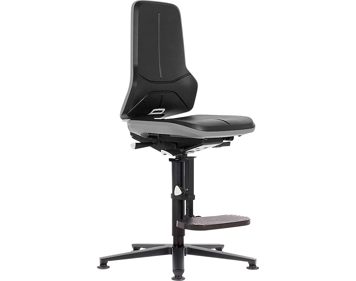 Werkstoel bimos NEON, permanent contact, basismodel zonder bekleding, glijders + opstophulp, flexband grijs