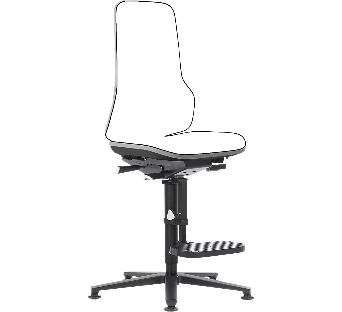 Werkstoel bimos NEON, permanent contact, basismodel zonder bekleding, glijders + opstophulp, flexband grijs