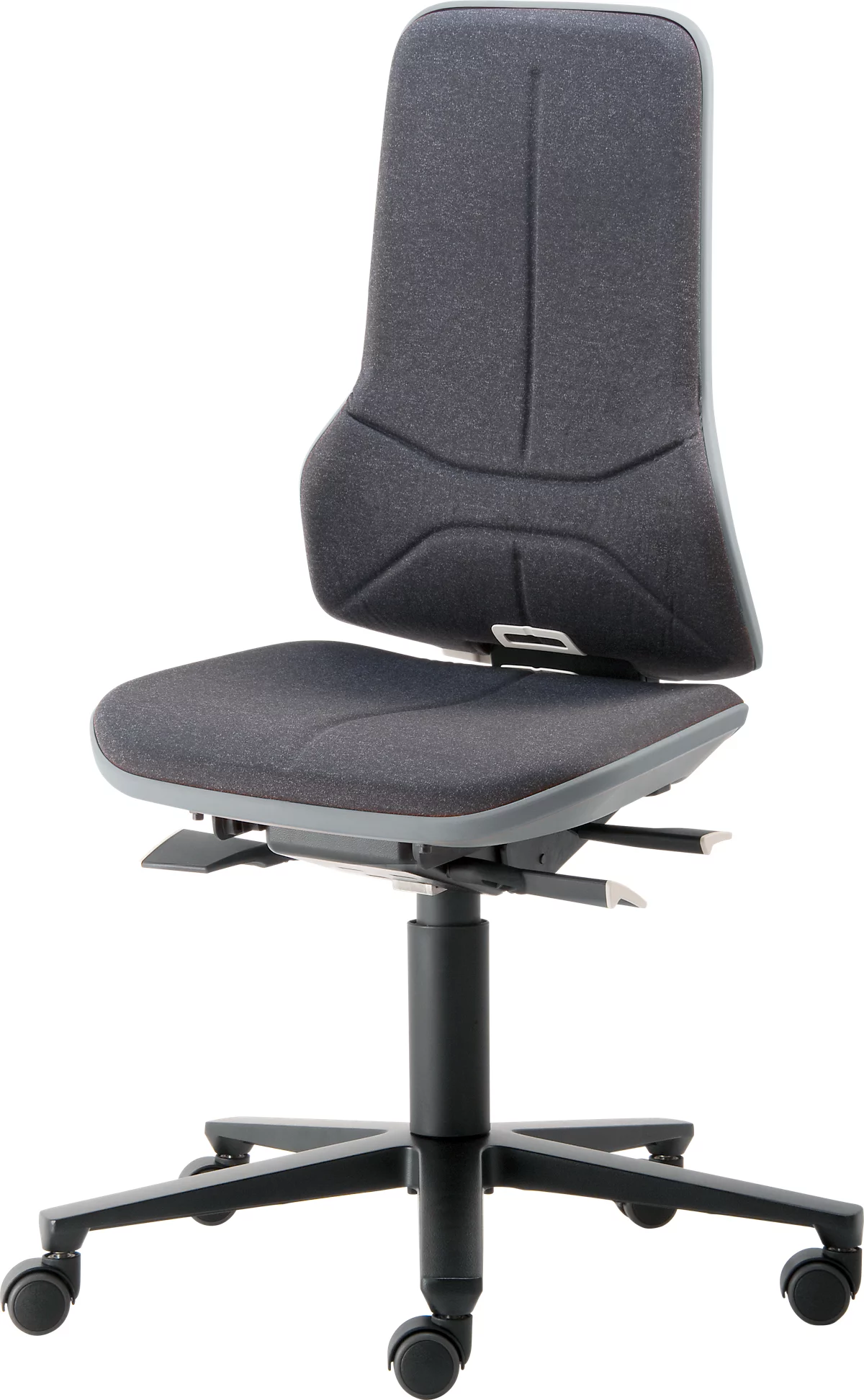 Werkstoel bimos NEON, permanent contact, basismodel zonder bekleding, met wielen, flexband grijs