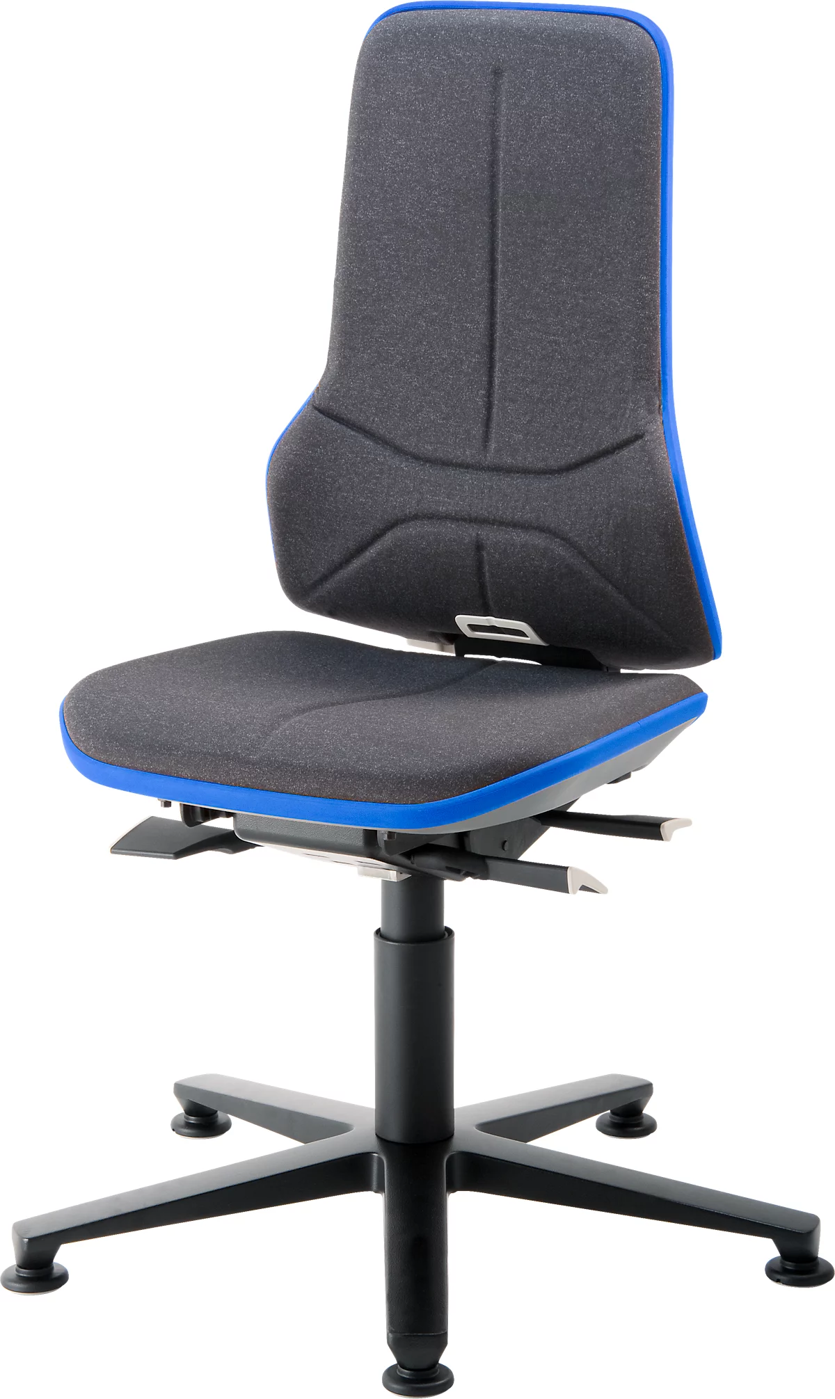 Werkstoel bimos NEON, synchroonmechanisme, basismodel zonder bekleding, met glijders, flexband blauw
