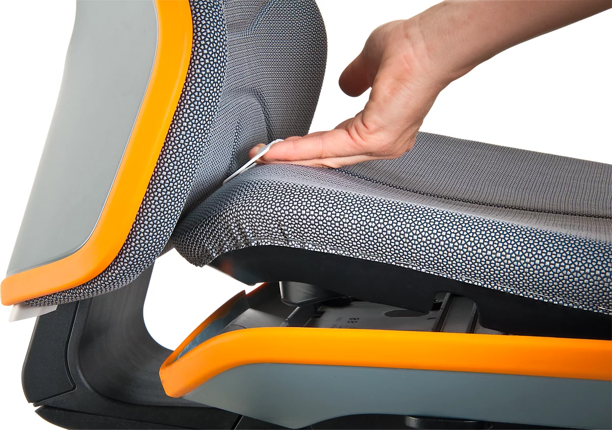 Werkstoel bimos NEON, synchroonmechanisme, basismodel zonder bekleding, met wielen, flexband oranje