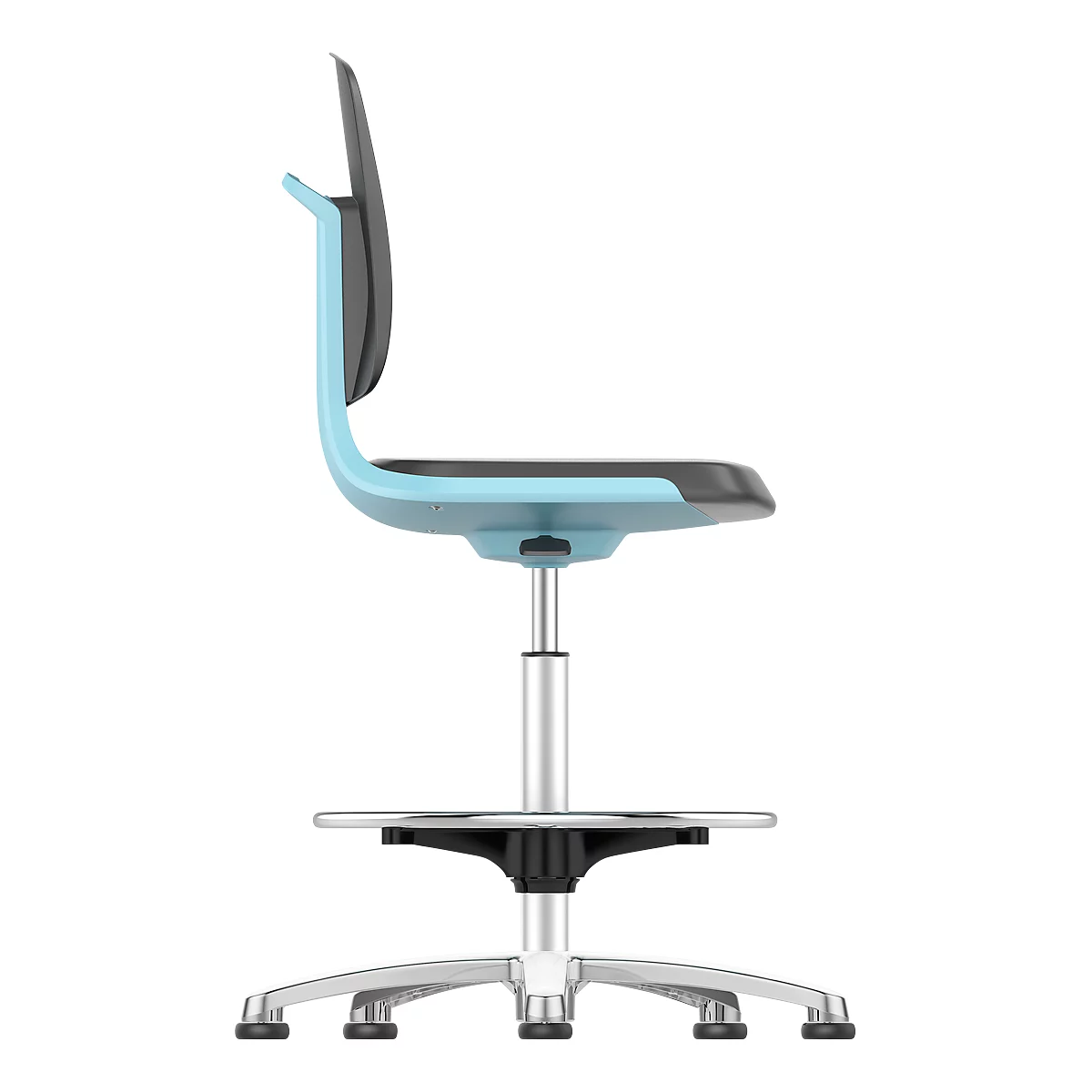 Werkstoel Labsit hoog, kunstleer, glijders, B 450 x D 420 x H 520 - 770 mm, blauw