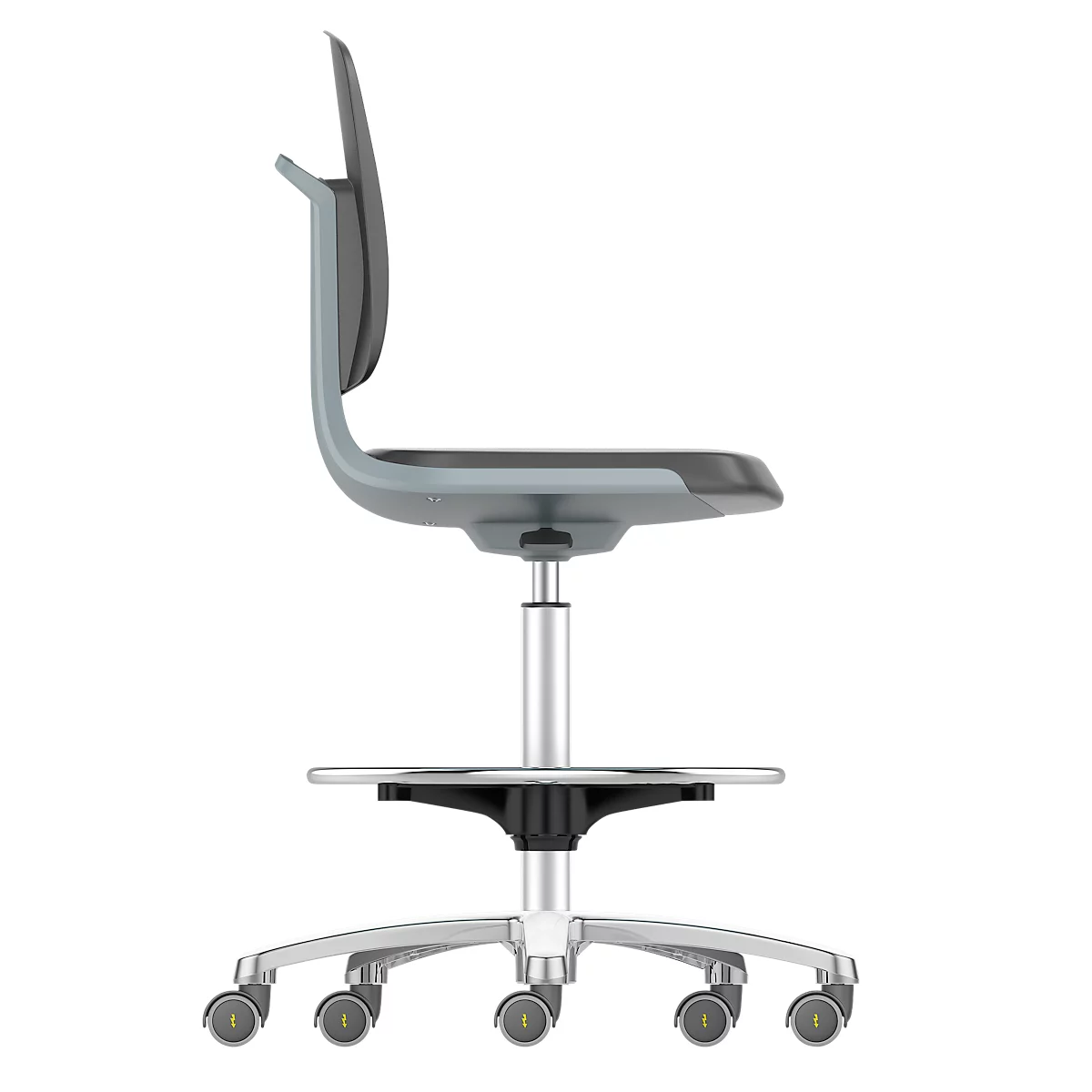 Werkstoel Labsit hoog, kunstleer, zit-stop-wielen, B 450 x D 420 x H 560 - 810 mm, antraciet