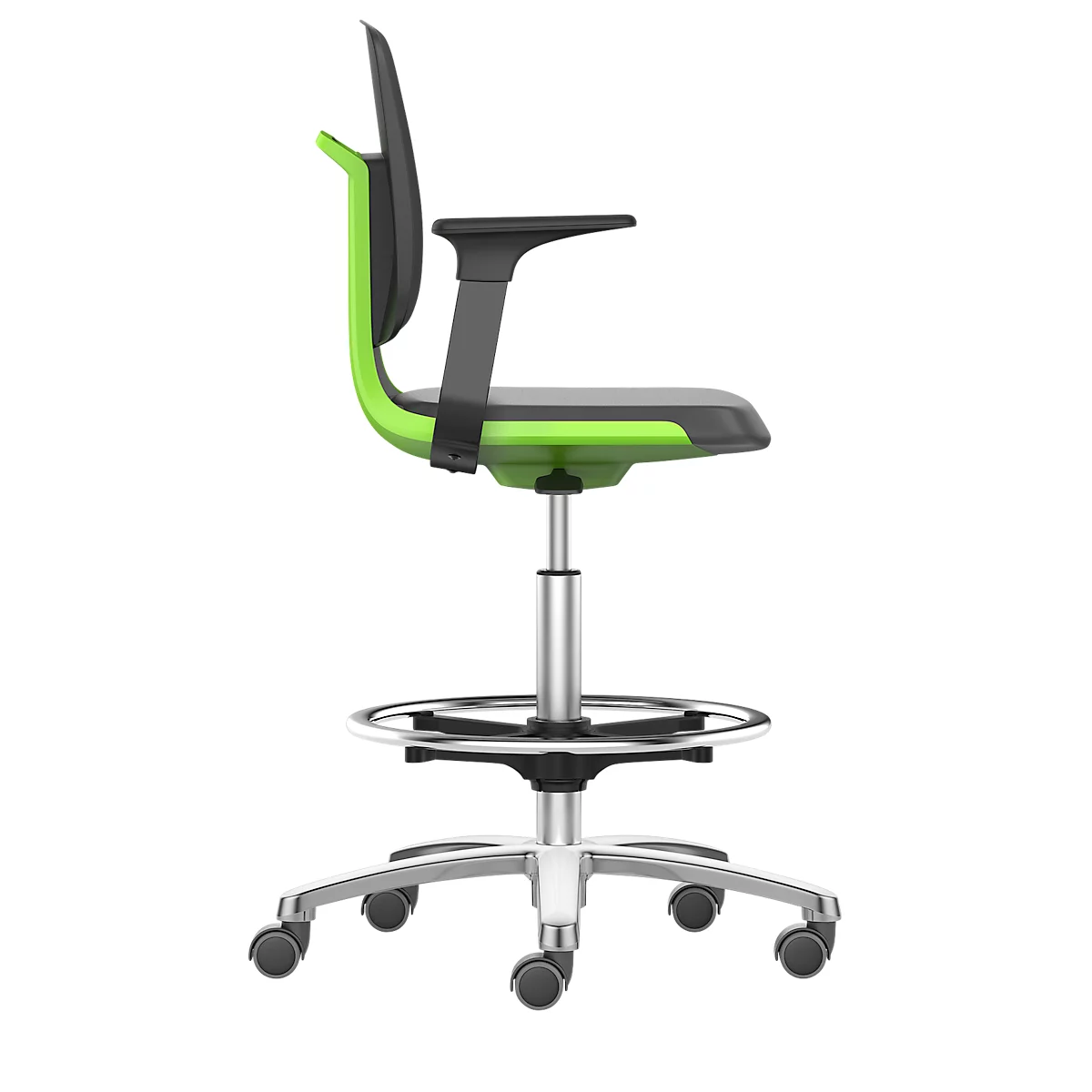 Werkstoel Labsit hoog, kunstleer, zit-stop-wielen, B 450 x D 420 x H 560 - 810 mm, groen