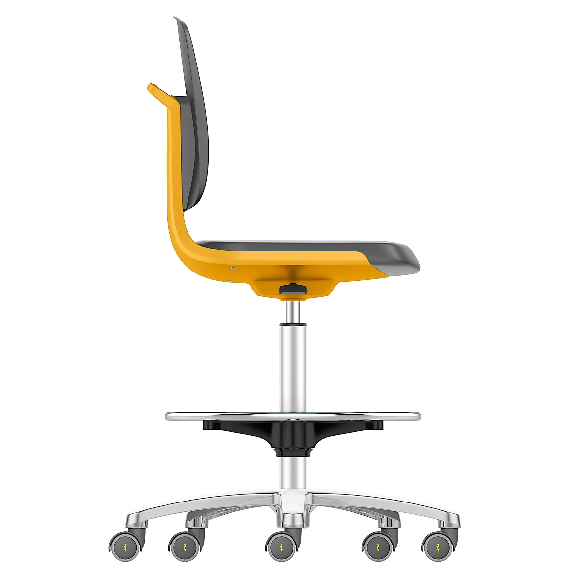 Werkstoel Labsit hoog, kunstleer, zit-stop-wielen, B 450 x D 420 x H 560 - 810 mm, oranje