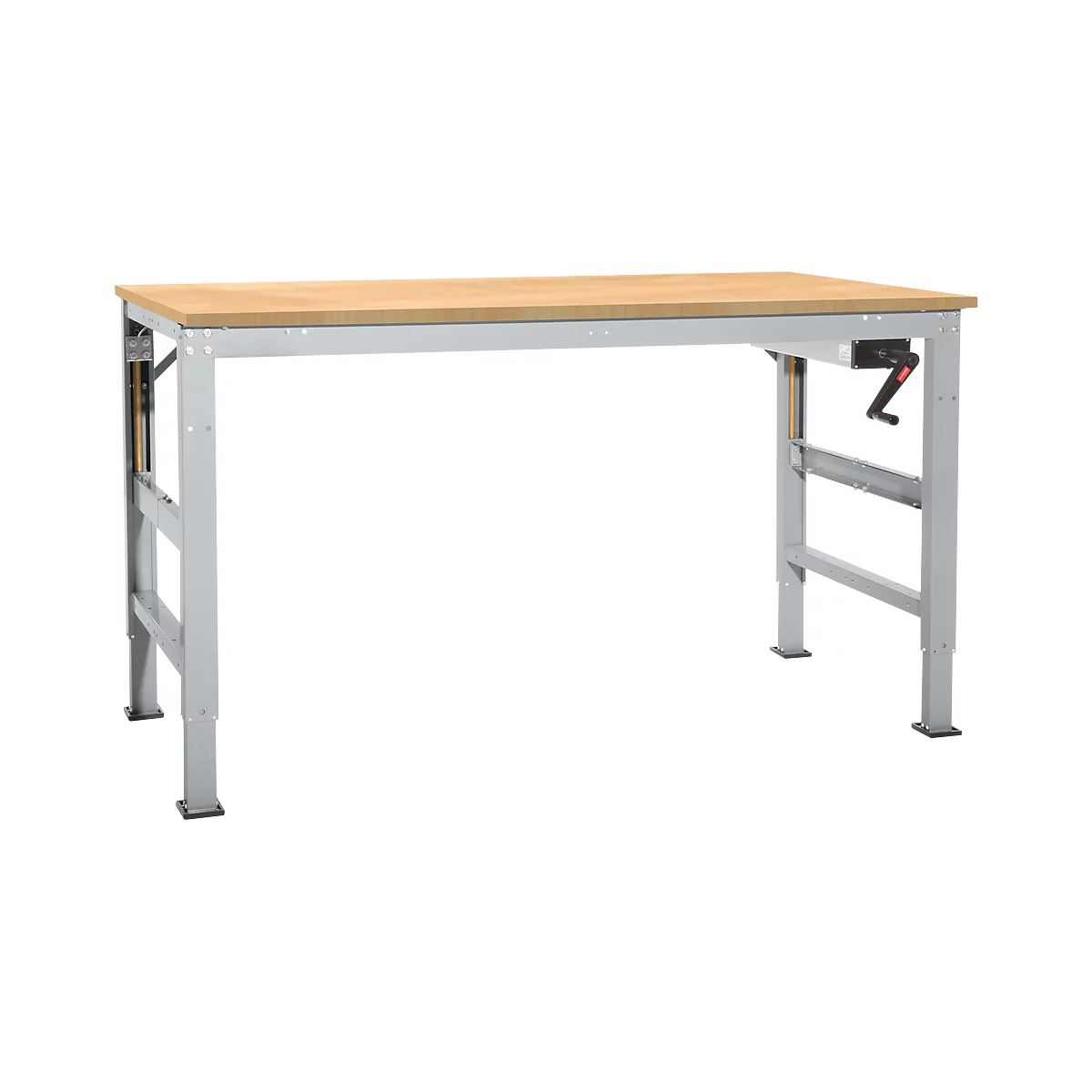 Werktafel Ergo K, met zwengel, 1750 x 800 mm, tafelblad multiplex, aluminium zilver