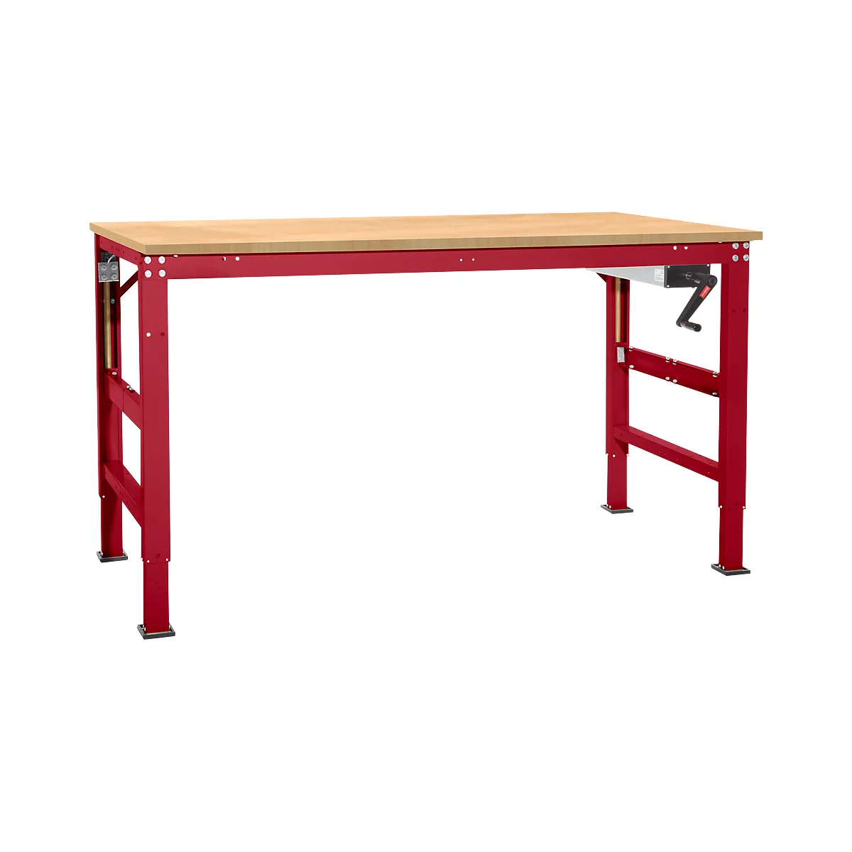Werktafel Ergo K, met zwengel, 1750 x 800 mm, tafelblad multiplex, robijnrood