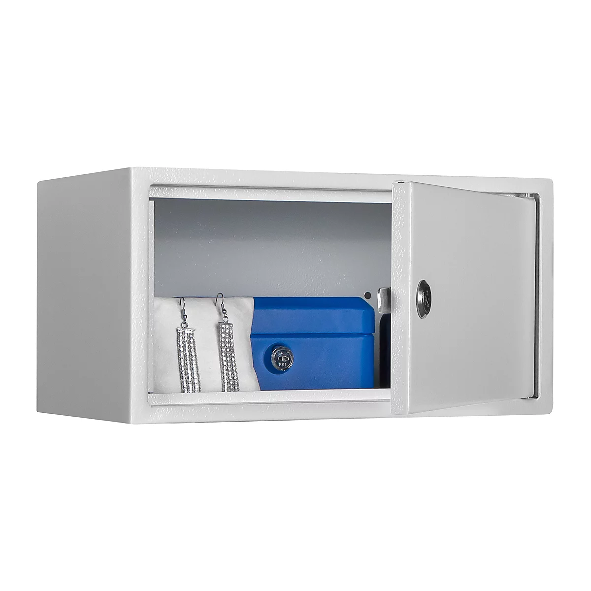 Wertfach WF 3, Volumen 9 l, Türanschlag rechts, Zylinderschloss mit 2 Schlüsseln, inkl. Verankerungsmaterial, H 160 x B 300 x T 200 mm, lichtgrau RAL 7035