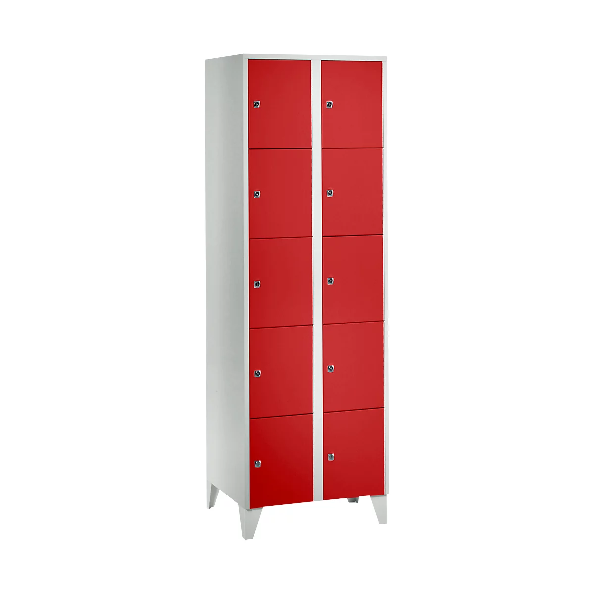 Wertfachschrank 300 mm, 2 Abteile, 10 Fächer, Sicherheitszylinderschloss, Fuß, feuerrot