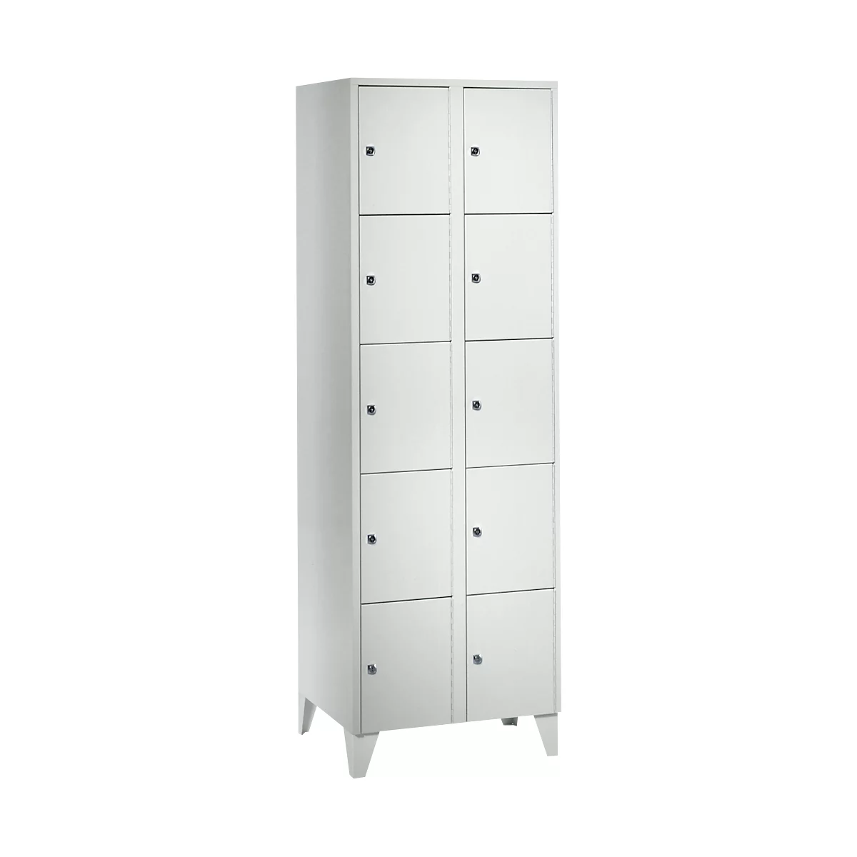 Wertfachschrank 300 mm, 2 Abteile, 10 Fächer, Sicherheitszylinderschloss, Fuß, lichtgrau