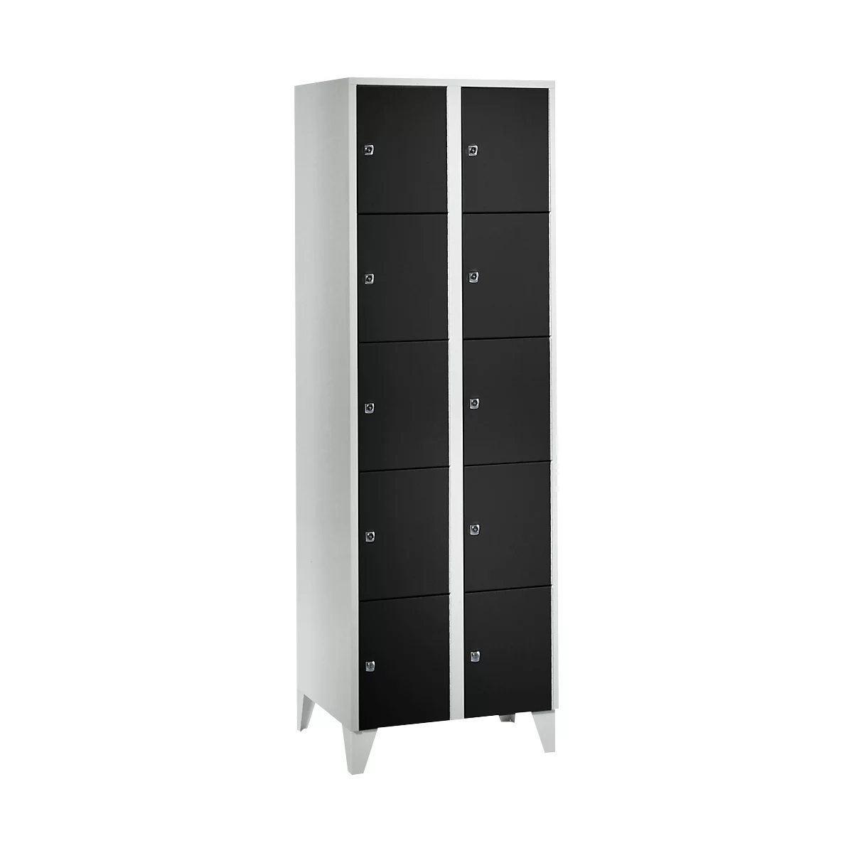 Wertfachschrank 300 mm, 2 Abteile, 10 Fächer, Sicherheitszylinderschloss, Fuß, tiefschwarz