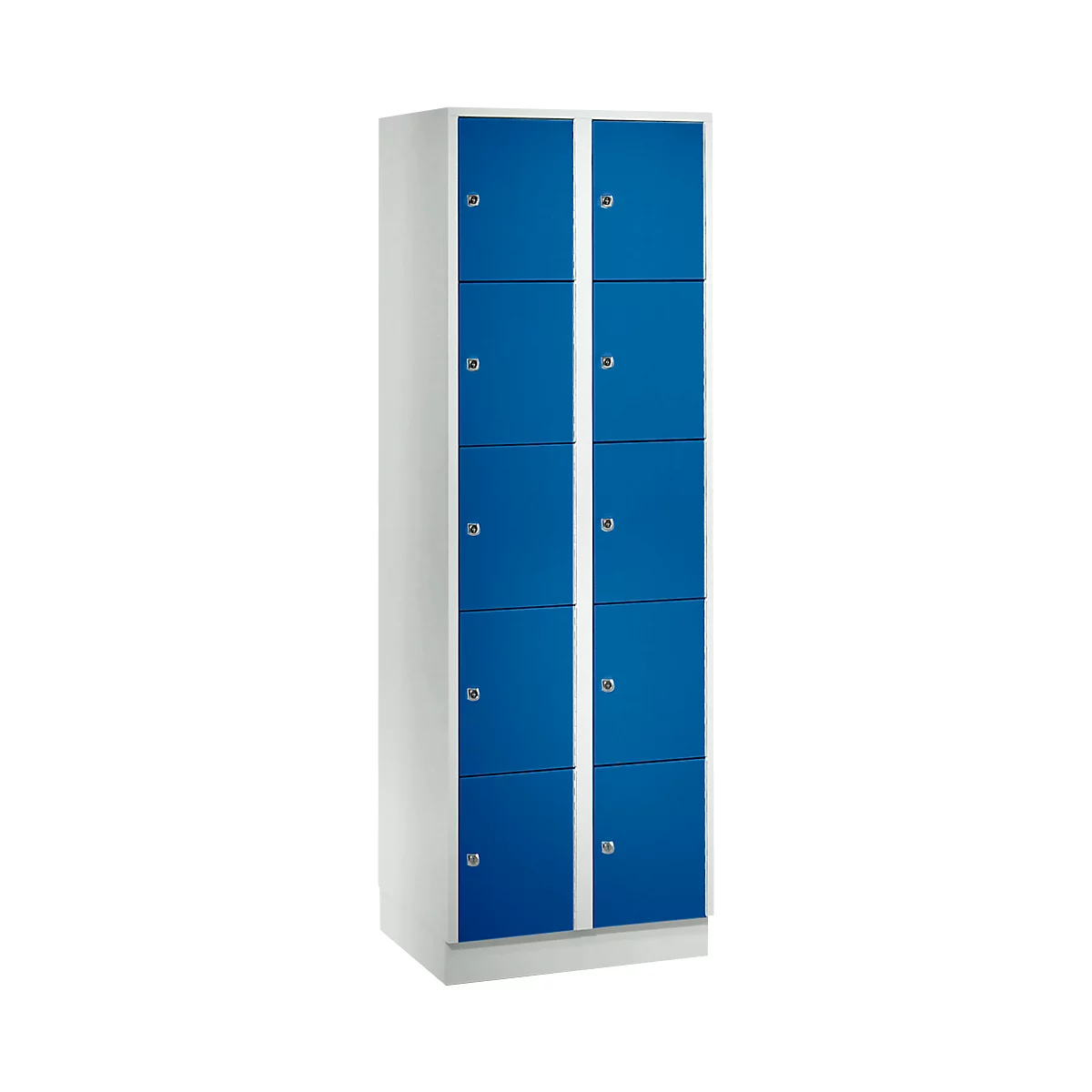 Wertfachschrank 300 mm, 2 Abteile, 10 Fächer, Sicherheitszylinderschloss, Sockel, enzianblau