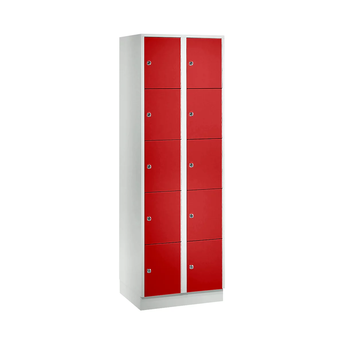Wertfachschrank 300 mm, 2 Abteile, 10 Fächer, Sicherheitszylinderschloss, Sockel, feuerrot