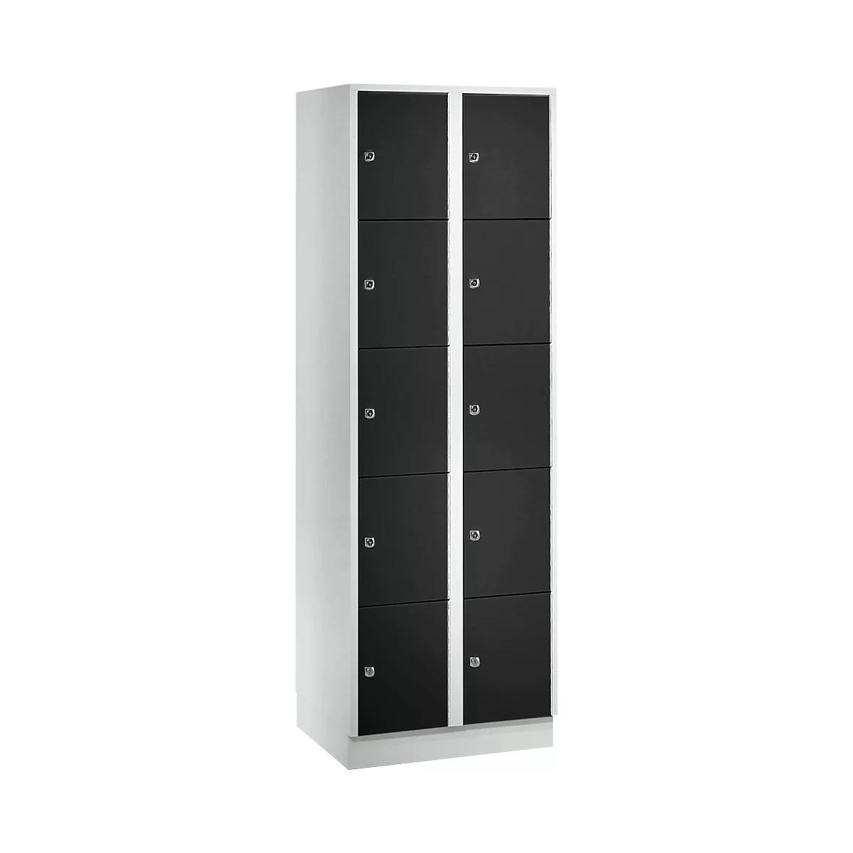 Wertfachschrank 300 mm, 2 Abteile, 10 Fächer, Sicherheitszylinderschloss, Sockel, tiefschwarz