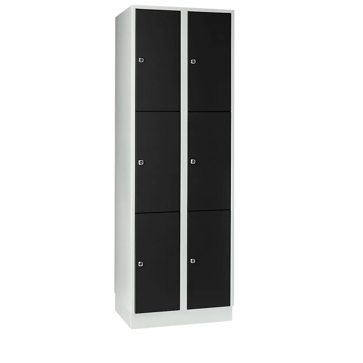 Wertfachschrank 300 mm, 2 Abteile, 6 Fächer, Sicherheitszylinderschloss, Sockel, tiefschwarz