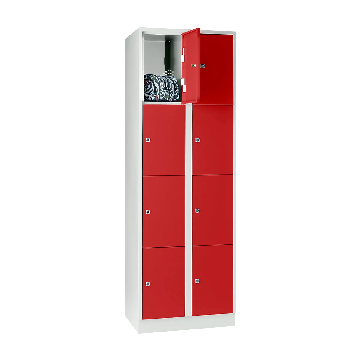 Wertfachschrank 300 mm, 2 Abteile, 8 Fächer, Sicherheitszylinderschloss, Sockel, feuerrot