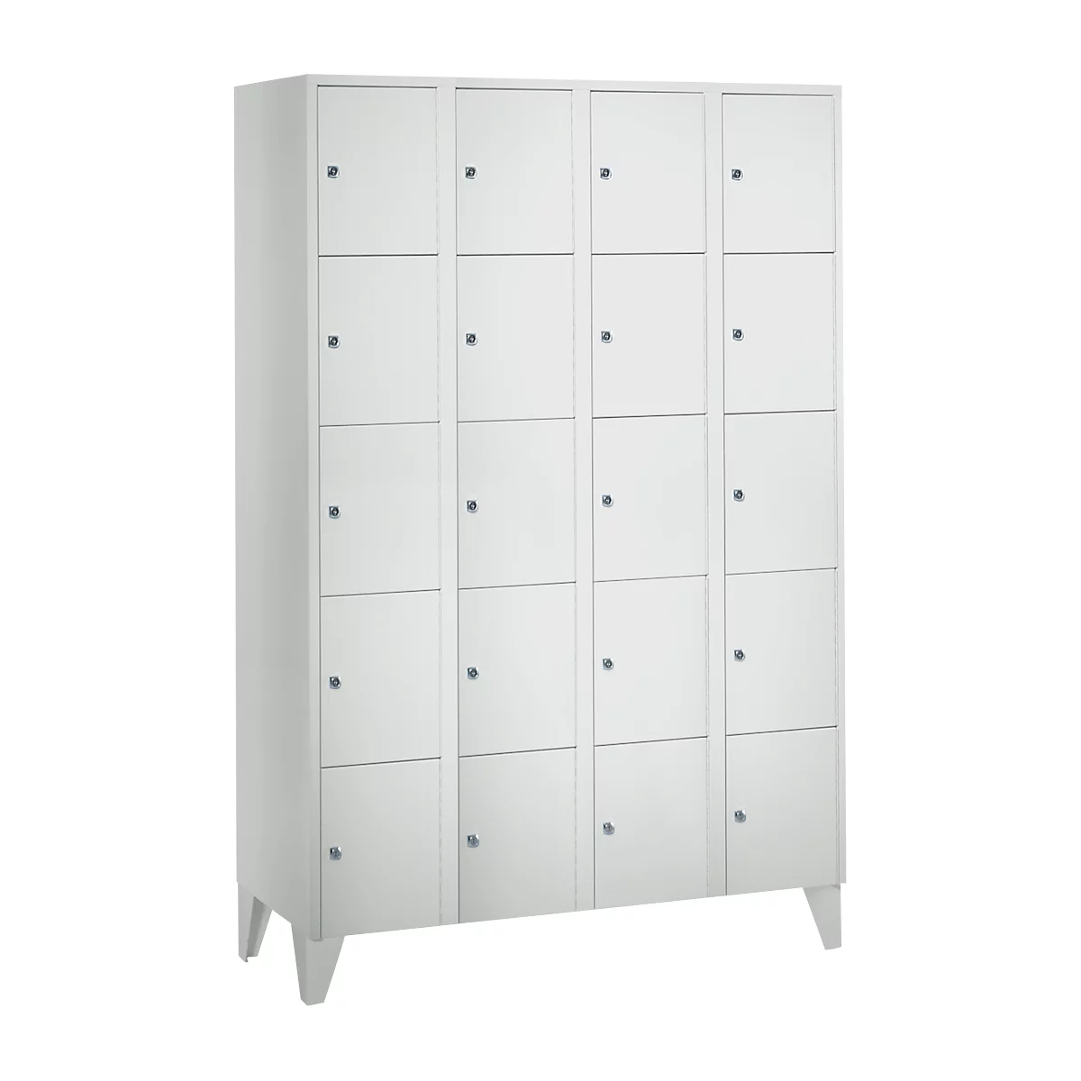 Wertfachschrank 300 mm, 4 Abteile, 20 Fächer, Sicherheitszylinderschloss, Fuß, lichtgrau