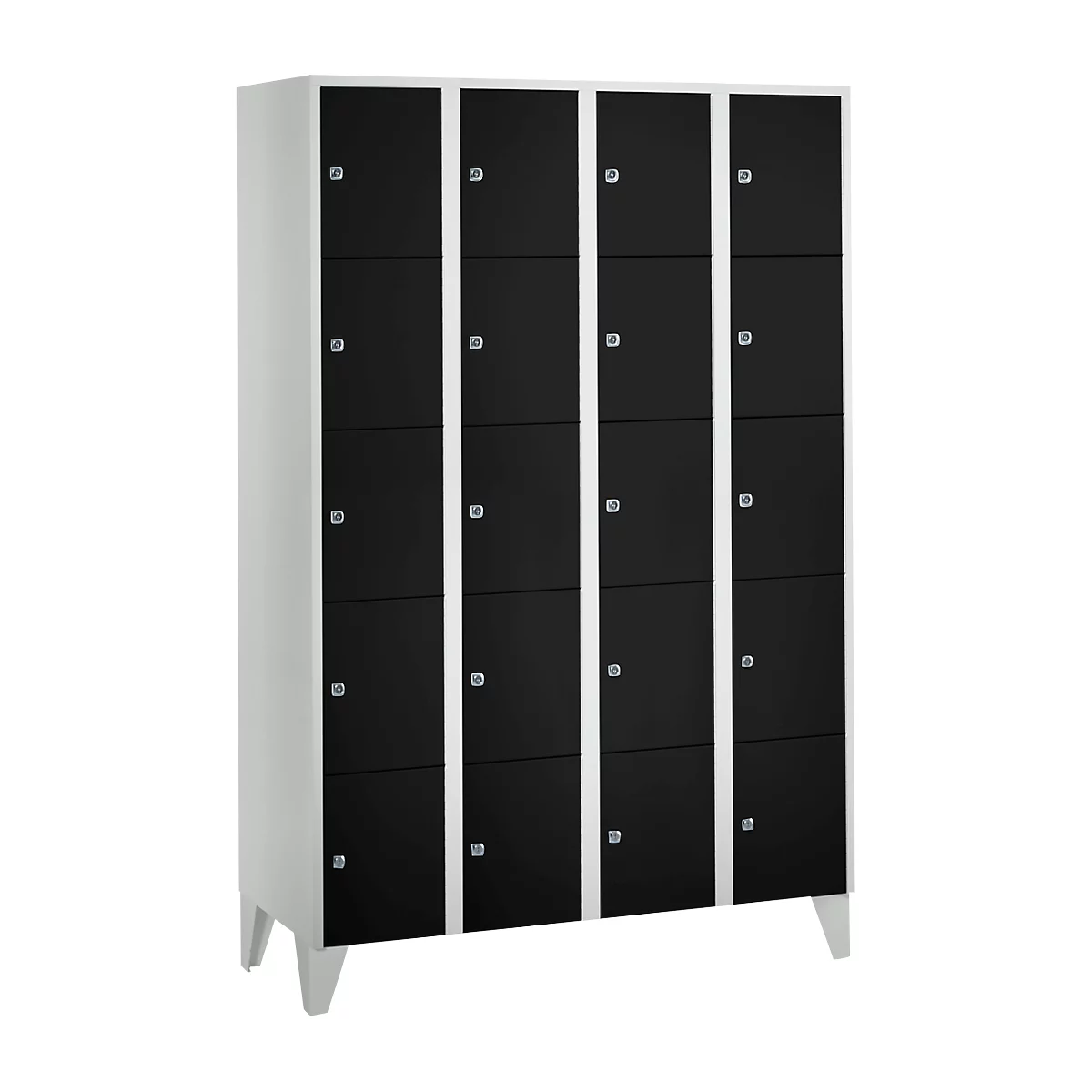 Wertfachschrank 300 mm, 4 Abteile, 20 Fächer, Sicherheitszylinderschloss, Fuß, tiefschwarz