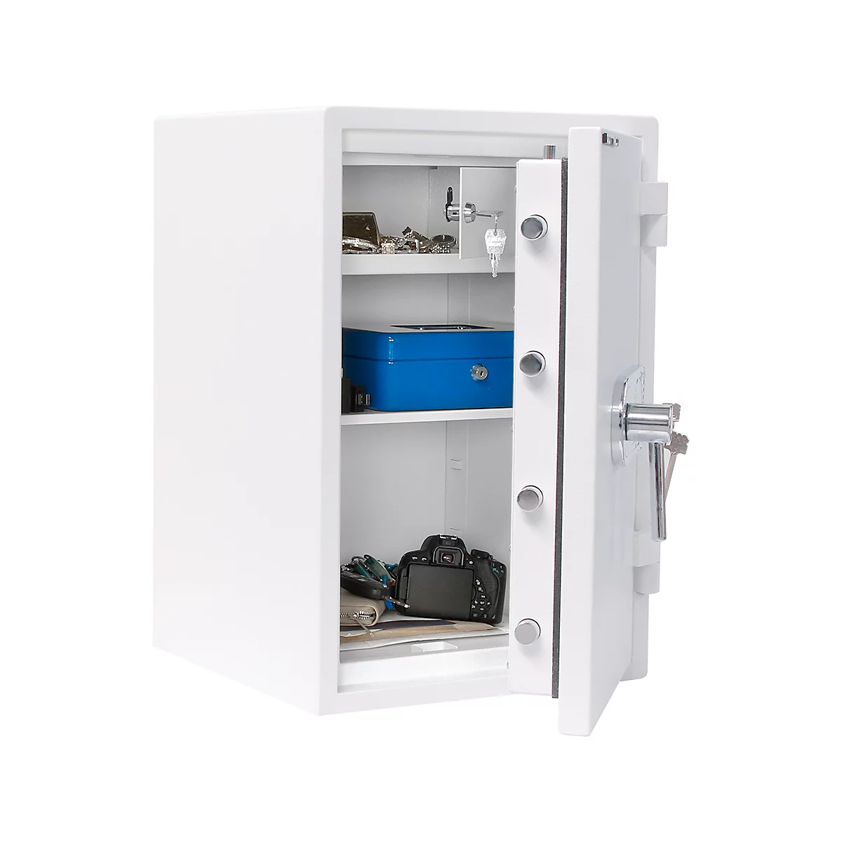 Wertschutzschrank Rottner EN1 Atlas Fire 65, Doppelbartschloss, B 440 x T 430 x H 655 mm, Stahl, weiss
