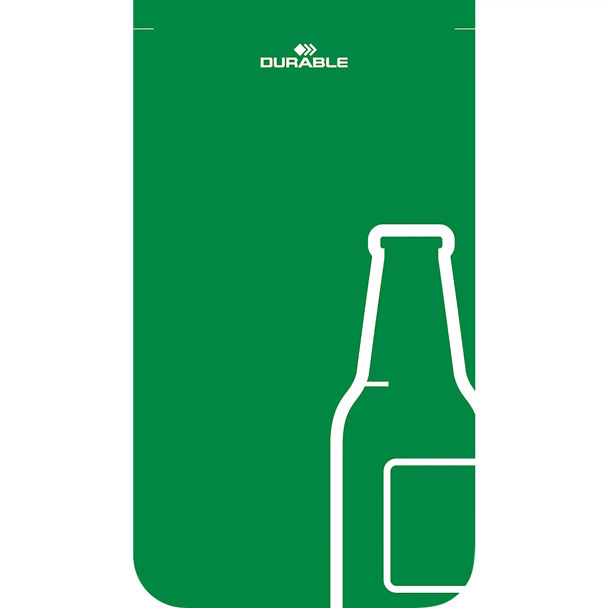 Grüner Hintergrund mit weißer Bierflaschenkontur und DURABLE-Logo.