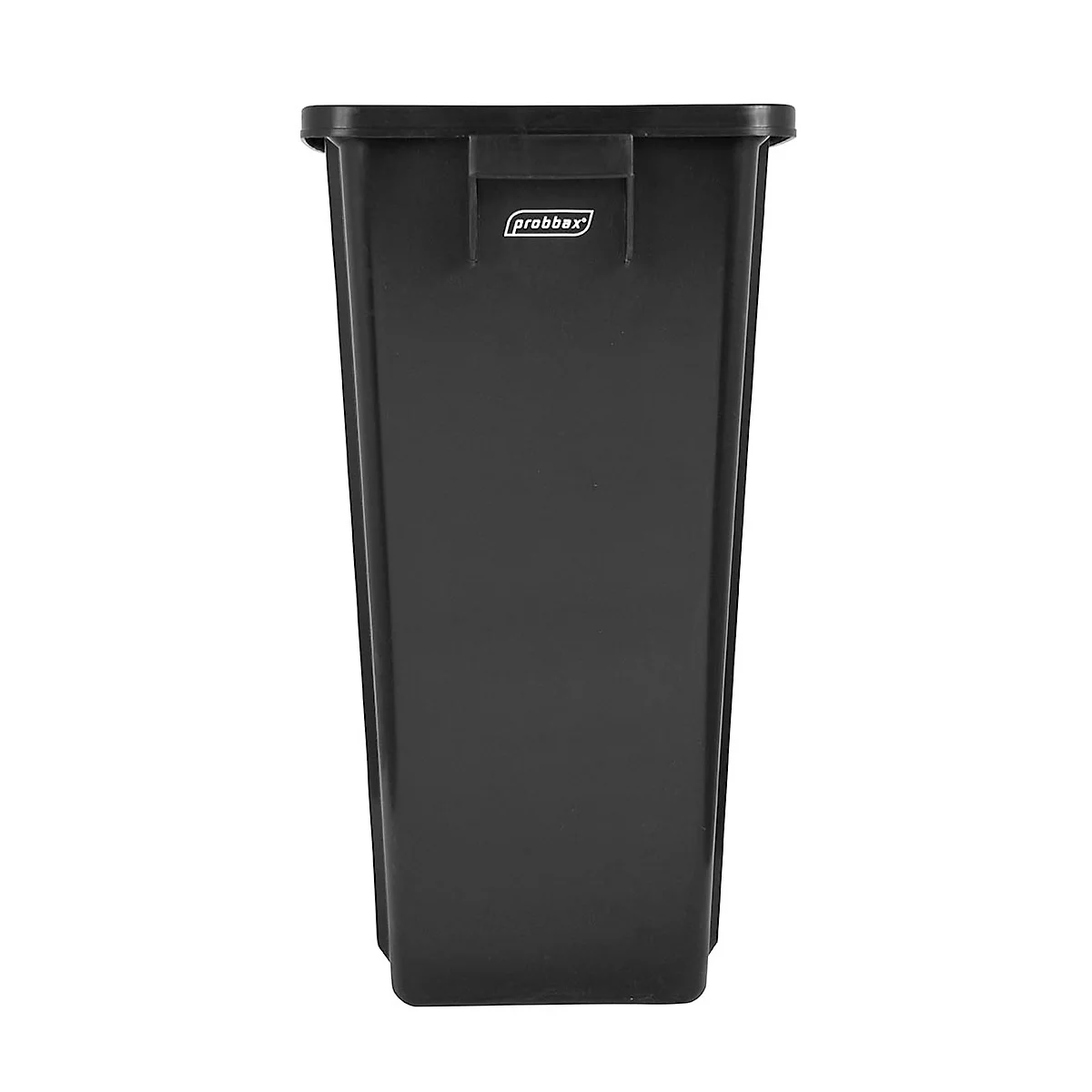 Schwarze Mülltonne mit 'probox' Schriftzug, vor weissem Hintergrund.