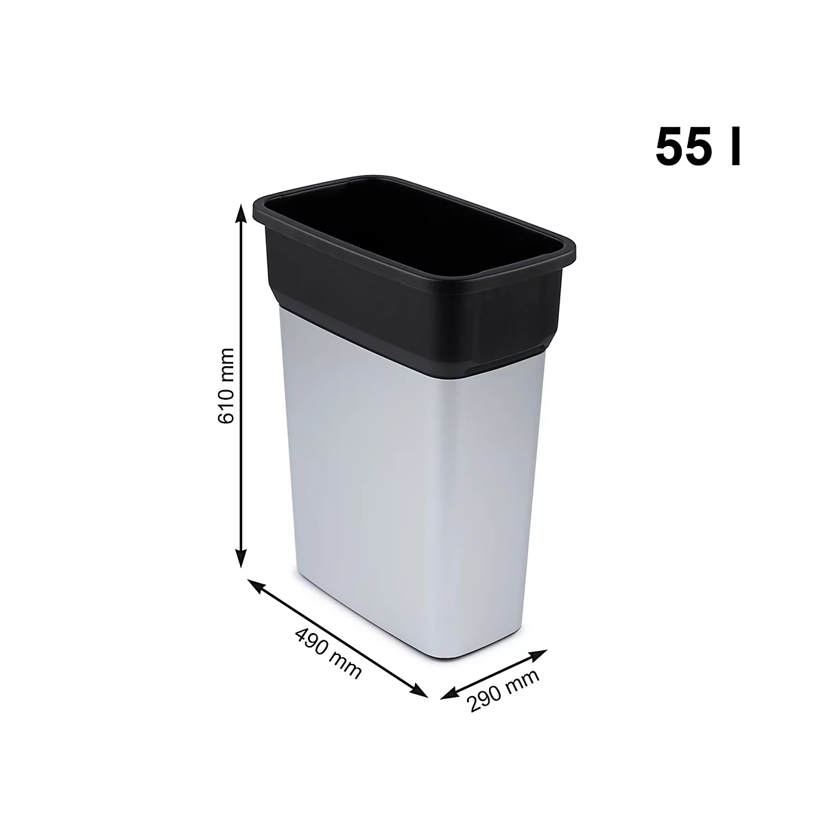 Wertstoffsammler Rotho GEO Medium, für Innenräume, Volumen 55 l, ohne Deckel, mit Griff, L 290 x B 490 x H 610 mm, Kunststoff mit Metallic-Finish