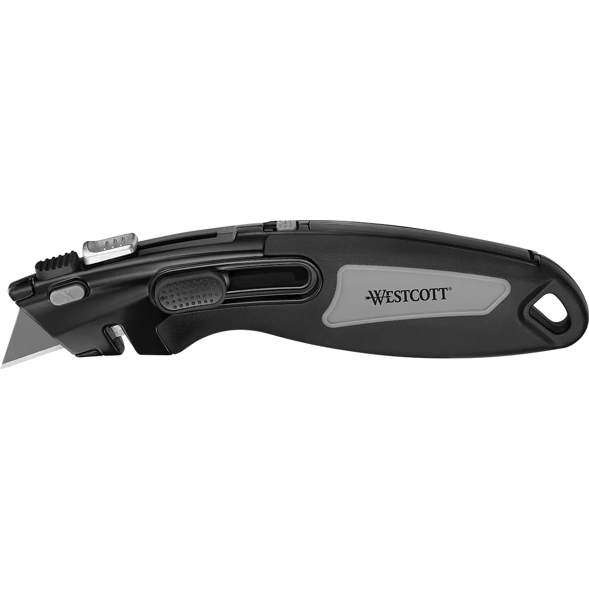 Westcott Cutter aus Zinklegierung, mit automatischer Verriegelung und automatischer Rückholfunktion, inkl. 3 Klingen