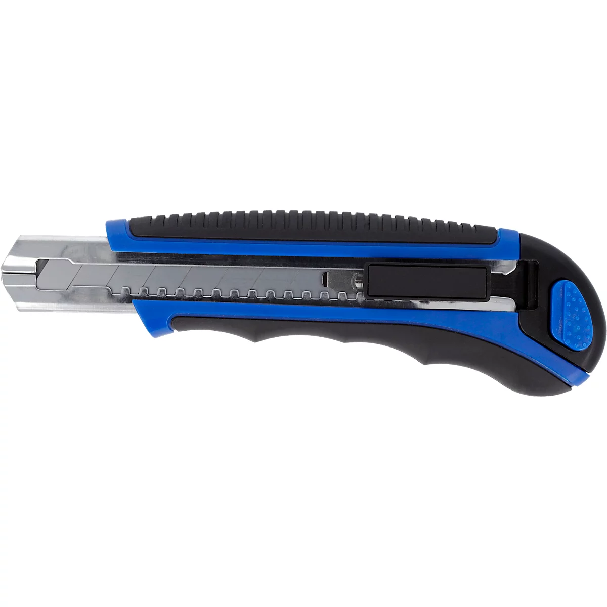 Blau-schwarzes Cuttermesser mit silberner Klinge.