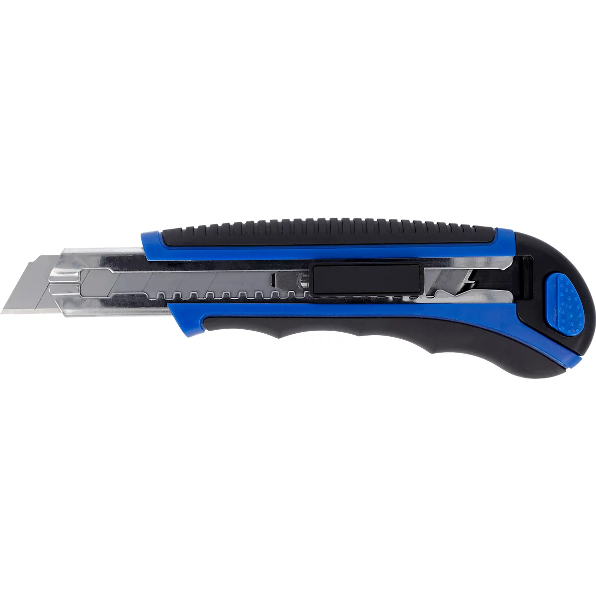 Westcott Sicherheitscutter Autoload, Softgrip-Griff, 18 mm, 5 Ersatzklingen, schwarz/blau, TÜV/GS geprüft