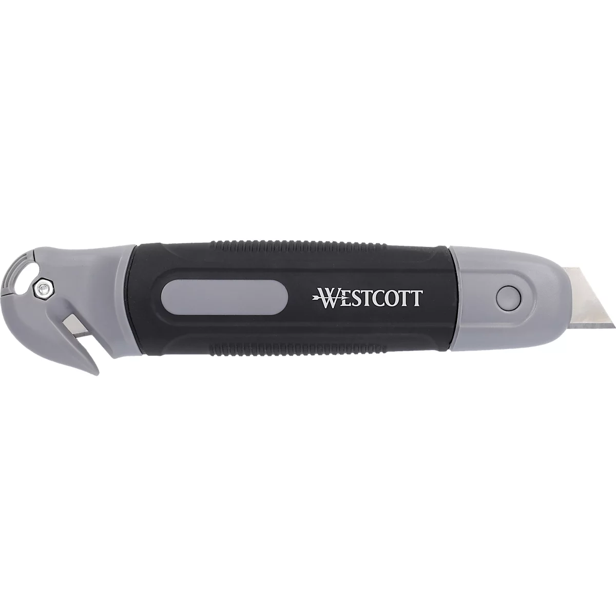 Grau-schwarzes Cuttermesser mit eingraviertem Markennamen "WESTCOTT".