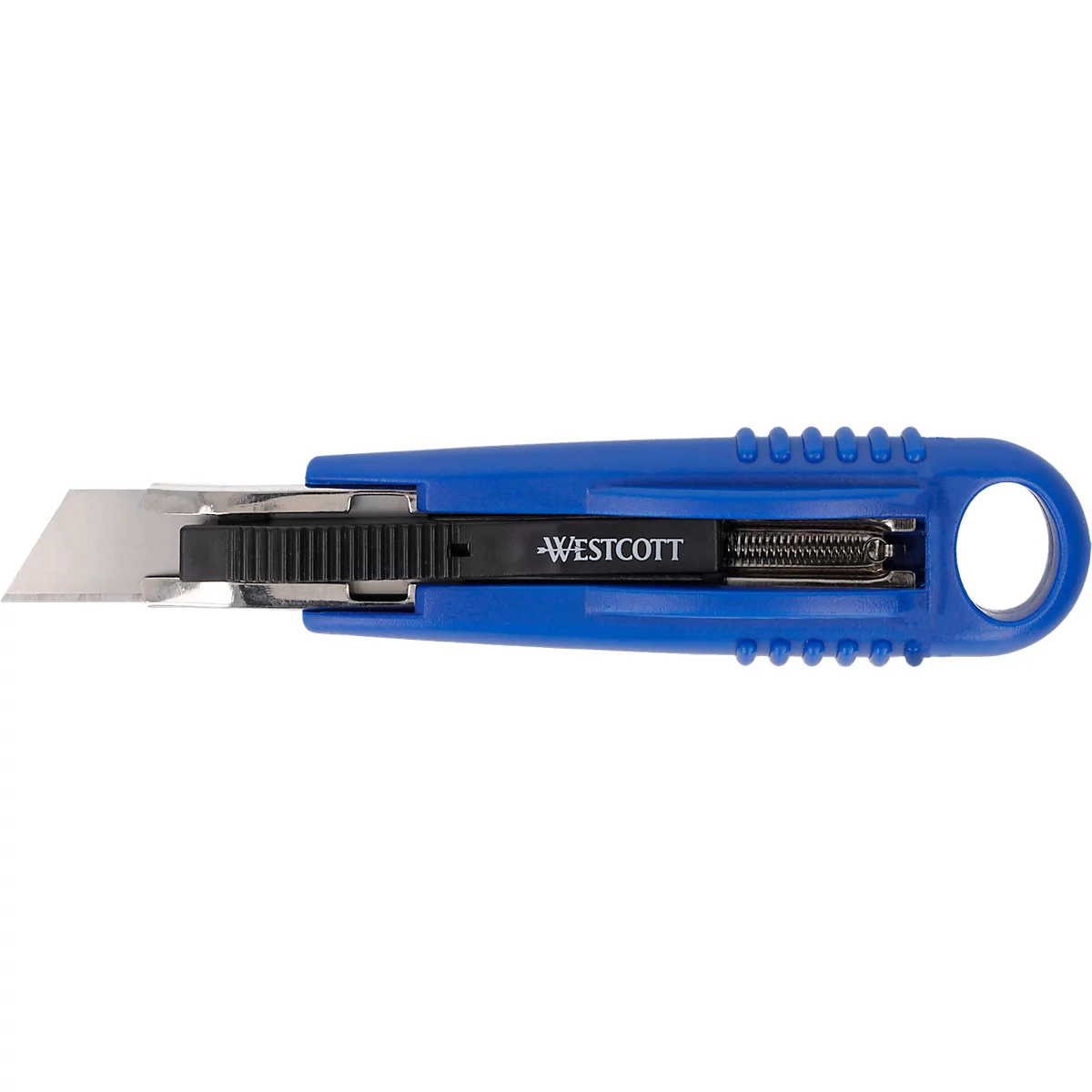 Blauer Cutter mit silberner Klinge und dem Schriftzug "WESTCOTT".