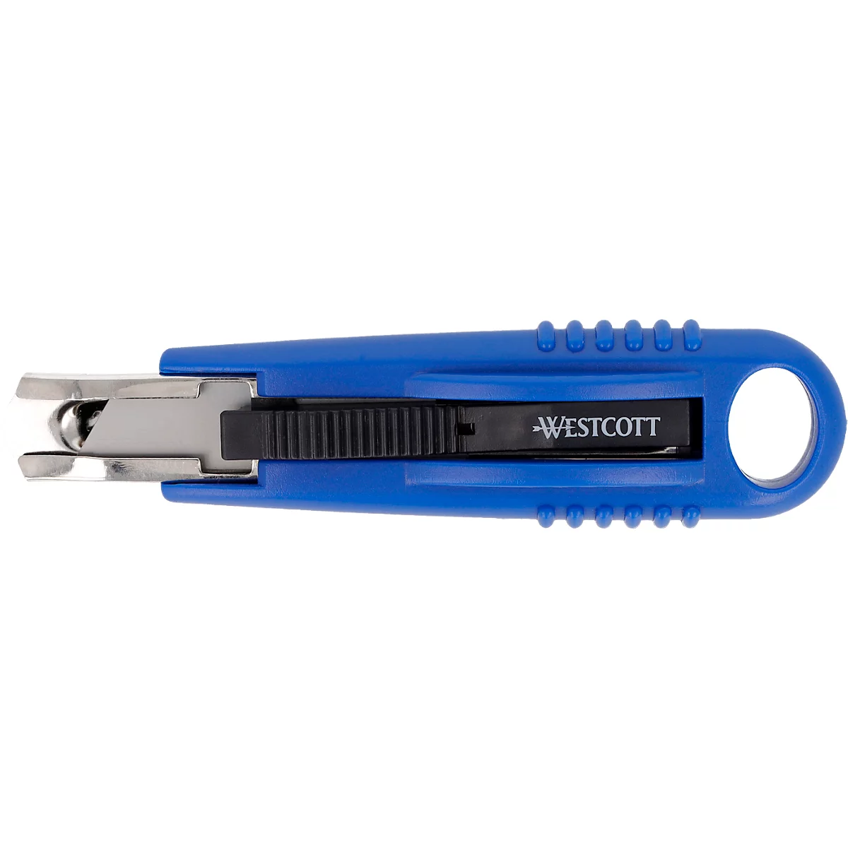 Westcott Sicherheitscutter mit zurückziehbarer Stahlklinge, 18 mm, blau, TÜV/GS geprüft