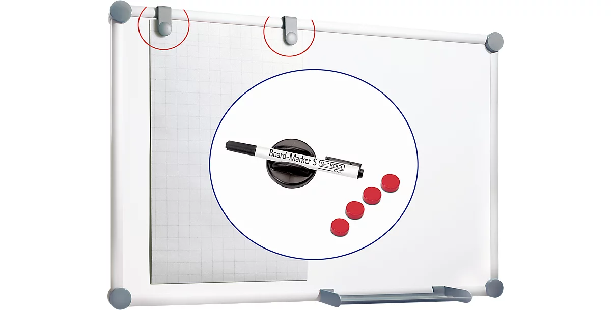 Whiteboard 2000 MAULpro, weiß beschichtet, magnethaftend, B 1200 x H 900 mm + 9-teiliges Zubehör-Set