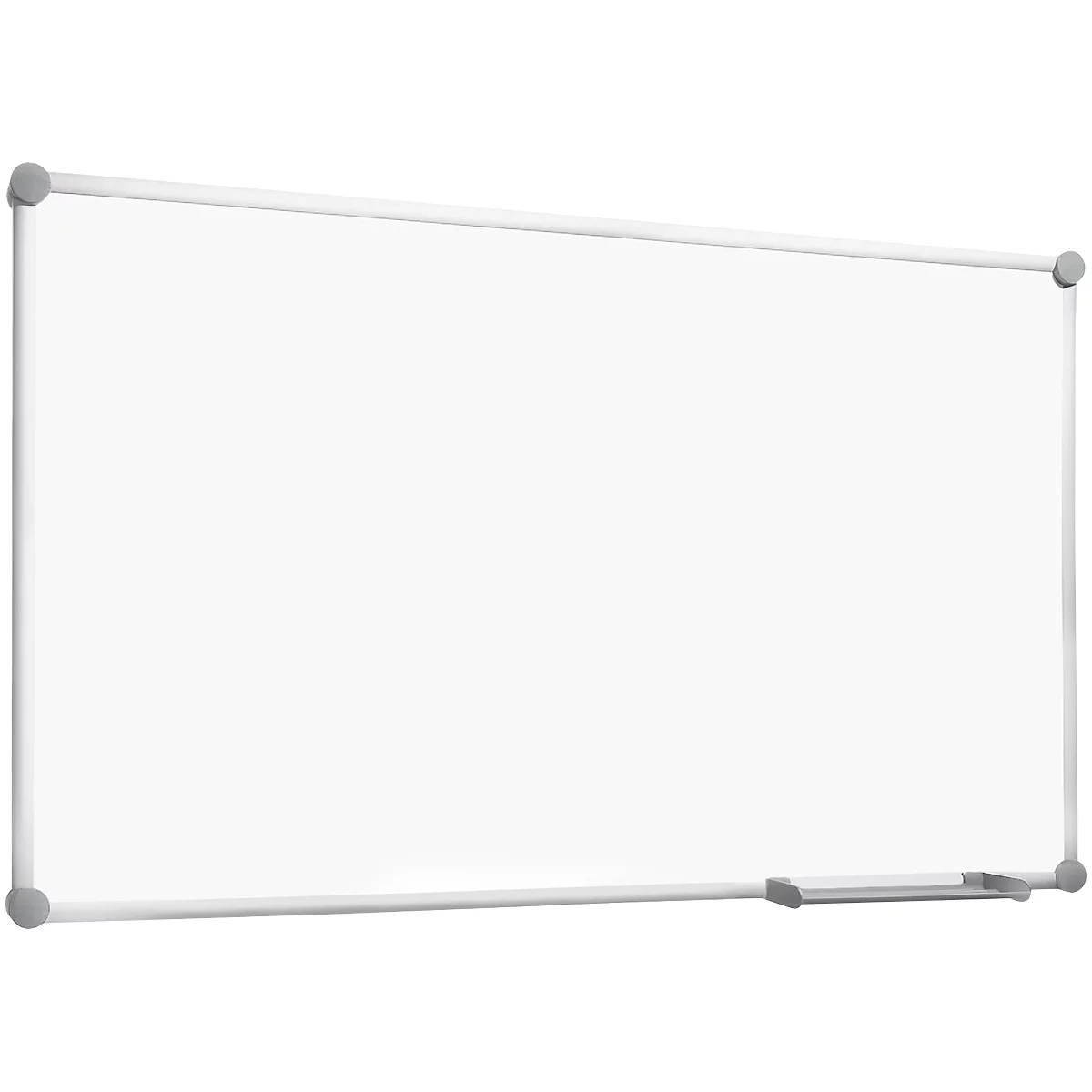 Whiteboard with white frame, rounded corners, and pen holder.