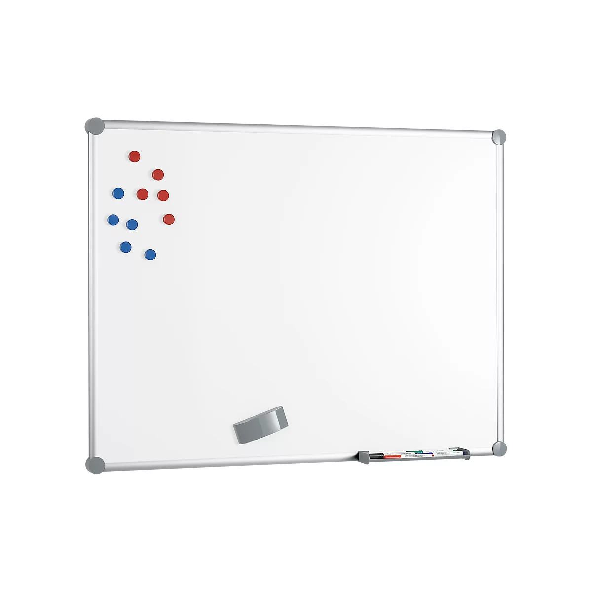 Whiteboard 2000 MAULpro, wit kunststof gecoat, magnetisch, frame platinagrijs, B 1200 x H 900 mm + 15-delige accessoireset